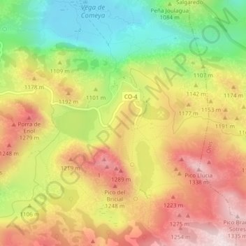 Mapa topográfico Mirador de La Picota, altitud, relieve