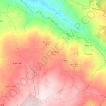 Mapa topográfico Carvalho de Rei, altitud, relieve