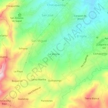 Mapa topográfico La Victoria, altitud, relieve