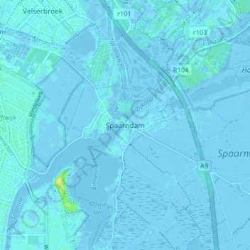 Mapa topográfico Spaarndam, altitud, relieve
