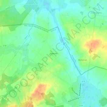Mapa topográfico Mazerolle, altitud, relieve