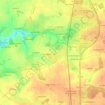 Mapa topográfico Le Vivier, altitud, relieve