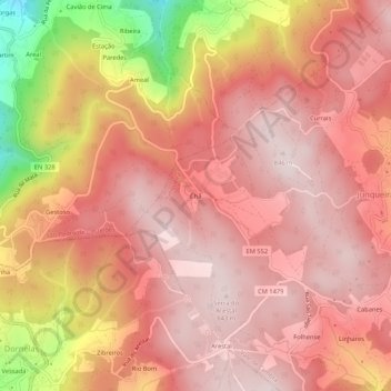 Mapa topográfico Chã, altitud, relieve