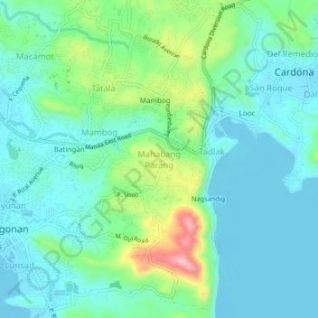 Mapa topográfico Mahabang Parang, altitud, relieve