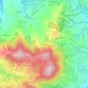 Mapa topográfico Chassenoud, altitud, relieve