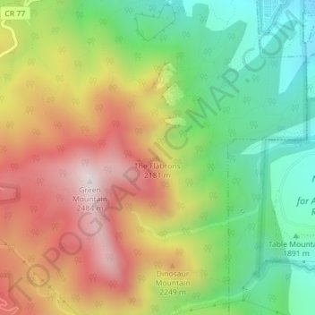 Mapa topográfico The Flatirons, altitud, relieve