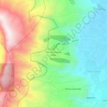 Mapa topográfico Tierra Colorada Alta, altitud, relieve