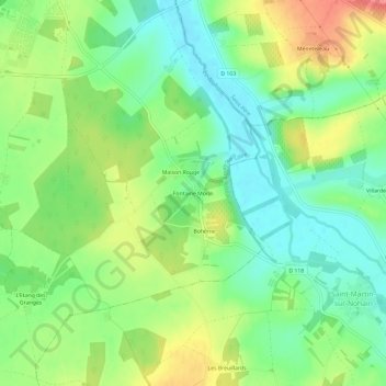 Mapa topográfico Fontaine Morin, altitud, relieve
