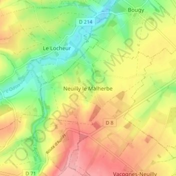 Mapa topográfico Neuilly le Malherbe, altitud, relieve