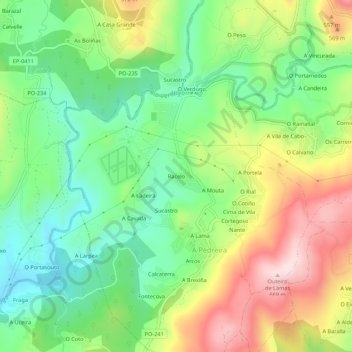 Mapa topográfico Racelo, altitud, relieve