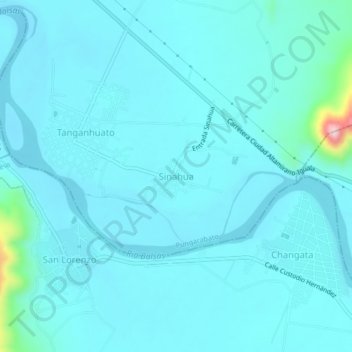 Mapa topográfico Sinahua, altitud, relieve