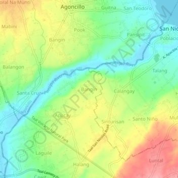 Mapa topográfico Bangin, altitud, relieve