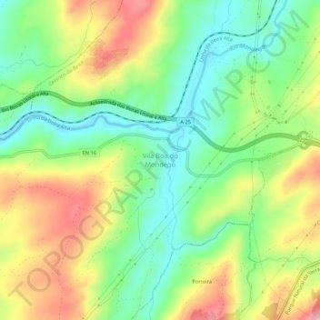 Mapa topográfico Vila Boa do Mondego, altitud, relieve