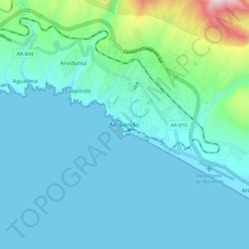 Mapa topográfico Mollendo, altitud, relieve