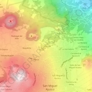 Mapa topográfico El Pedregal, altitud, relieve