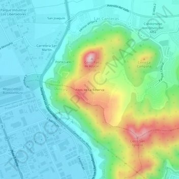 Mapa topográfico Altos de La Reserva, altitud, relieve