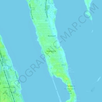 Mapa topográfico Georgiana, altitud, relieve