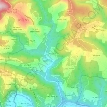 Mapa topográfico Champmajour, altitud, relieve
