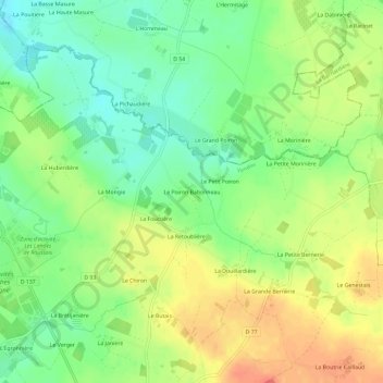 Mapa topográfico Le Poiron Babonneau, altitud, relieve