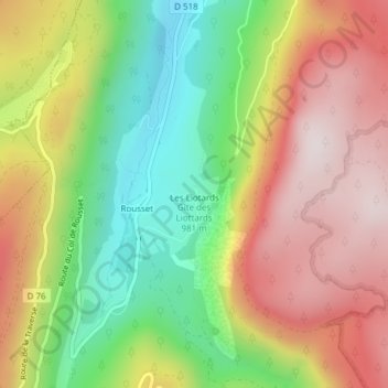 Mapa topográfico Gîte des Liottards, altitud, relieve