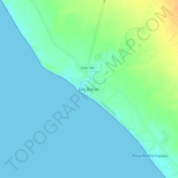 Mapa topográfico Las Bocas, altitud, relieve