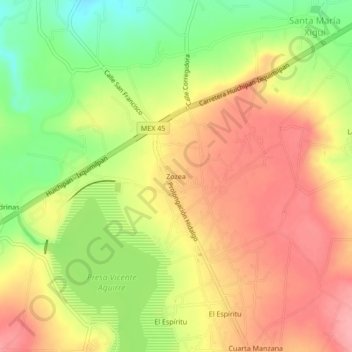 Mapa topográfico Zozea, altitud, relieve
