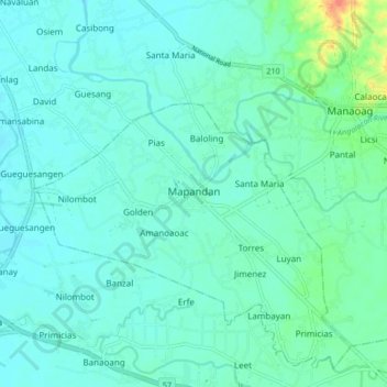 Mapa topográfico Mapandan, altitud, relieve