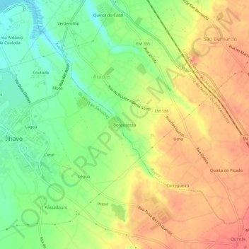 Mapa topográfico Bonsucesso, altitud, relieve