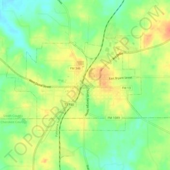 Mapa topográfico Troup, altitud, relieve