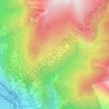 Mapa topográfico Les Rieux, altitud, relieve