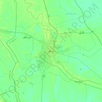 Mapa topográfico Al Hillah, altitud, relieve