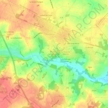 Mapa topográfico Le Haut-Gesvre, altitud, relieve