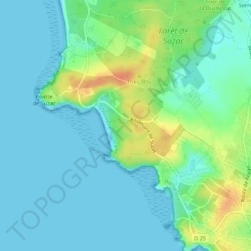 Mapa topográfico Suzac, altitud, relieve