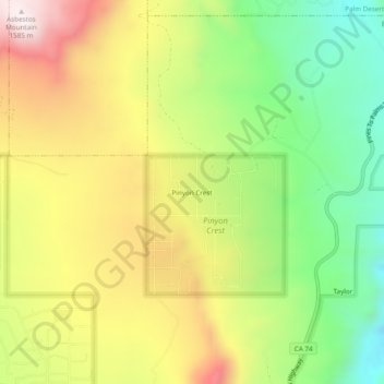 Mapa topográfico Pinyon Crest, altitud, relieve