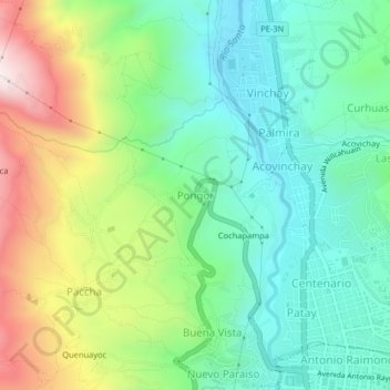 Mapa topográfico Pongor, altitud, relieve