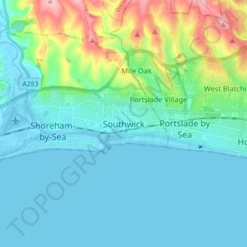 Mapa topográfico Southwick, altitud, relieve
