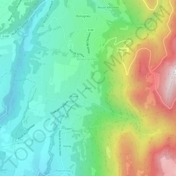 Mapa topográfico Assin, altitud, relieve