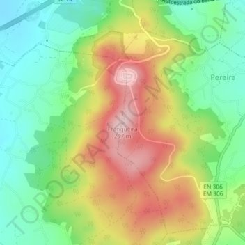 Mapa topográfico Franqueira, altitud, relieve