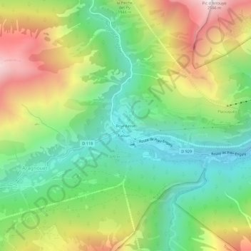 Mapa topográfico Bourdasse, altitud, relieve