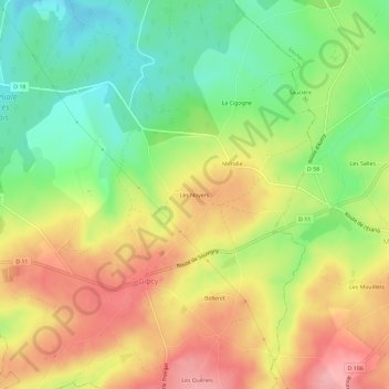 Mapa topográfico Les Noyers, altitud, relieve