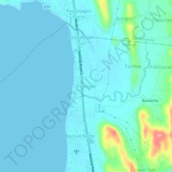 Mapa topográfico Paringao, altitud, relieve