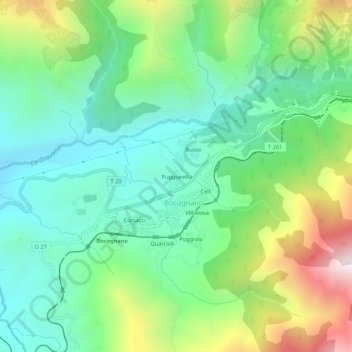 Mapa topográfico Puggiarellu, altitud, relieve