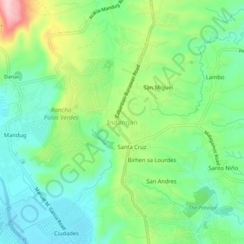 Mapa topográfico Indangan, altitud, relieve