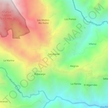 Mapa topográfico San Daniel, altitud, relieve
