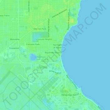 Mapa topográfico Bayhaven, altitud, relieve