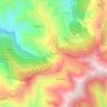 Mapa topográfico Relva Velha, altitud, relieve