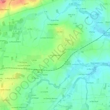 Mapa topográfico Les Challonges, altitud, relieve