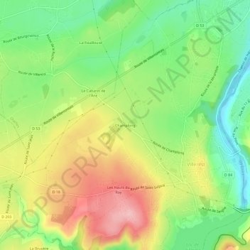 Mapa topográfico Champlong, altitud, relieve