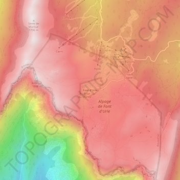 Mapa topográfico Font d'Urle, altitud, relieve