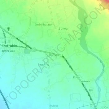 Mapa topográfico Alipangpang, altitud, relieve